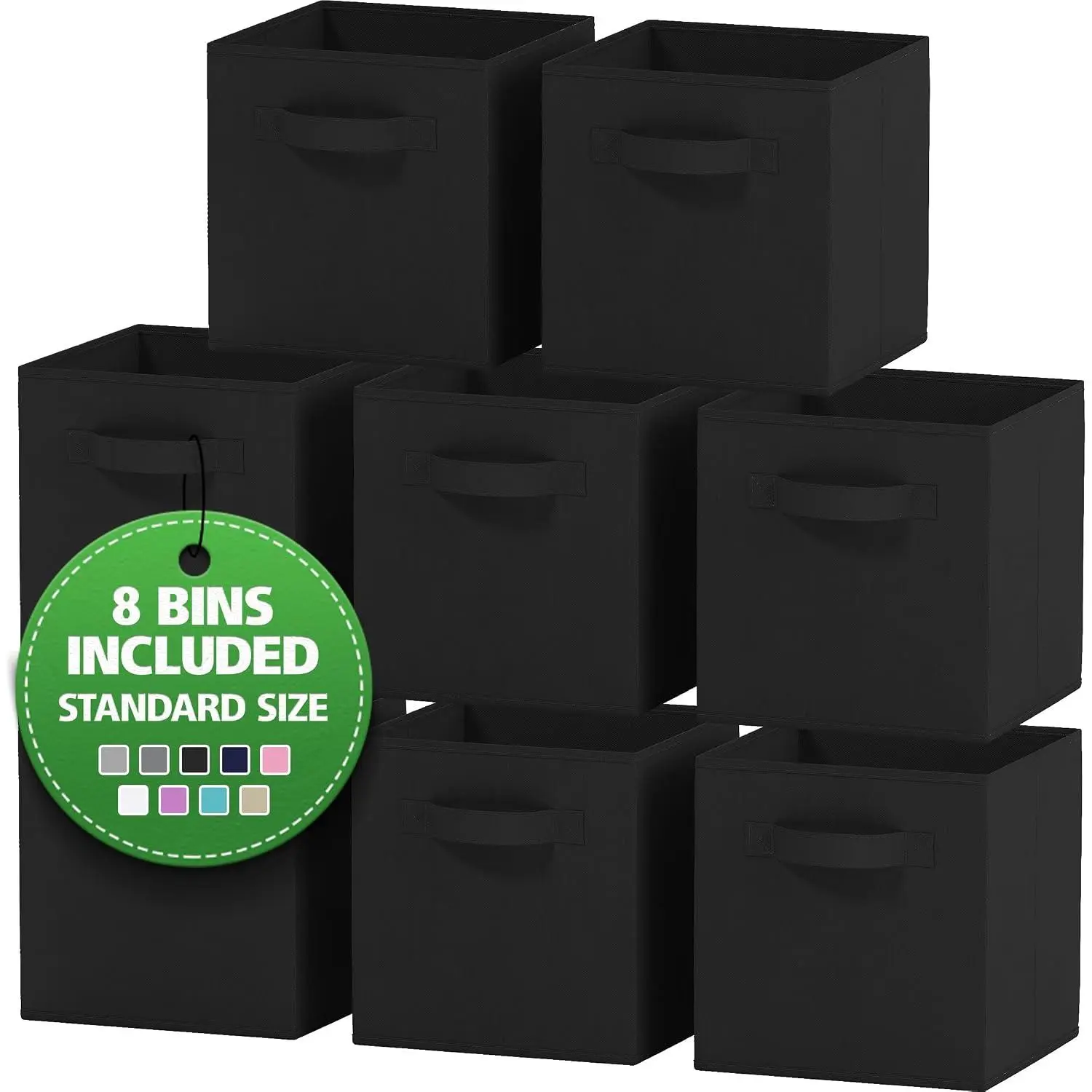 Storage Cubes Pack Of 8 - Standard Size Cube Storage Bin 10.5x10.5x11 With  Handles For Easy Carrying- Fabric Storage Bins Collapsible (Black)