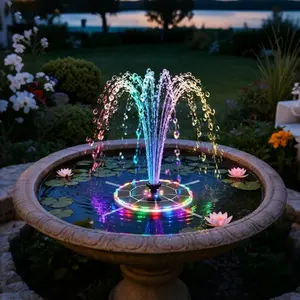 1-Piece Solar Fountain Pump with Color-Changing LED, IPX8 Waterproof Solar Powered Water Fountain with 8 Nozzles, Ideal for Bird Bath, Pond and Garden, Solar Bird Bath Fountains