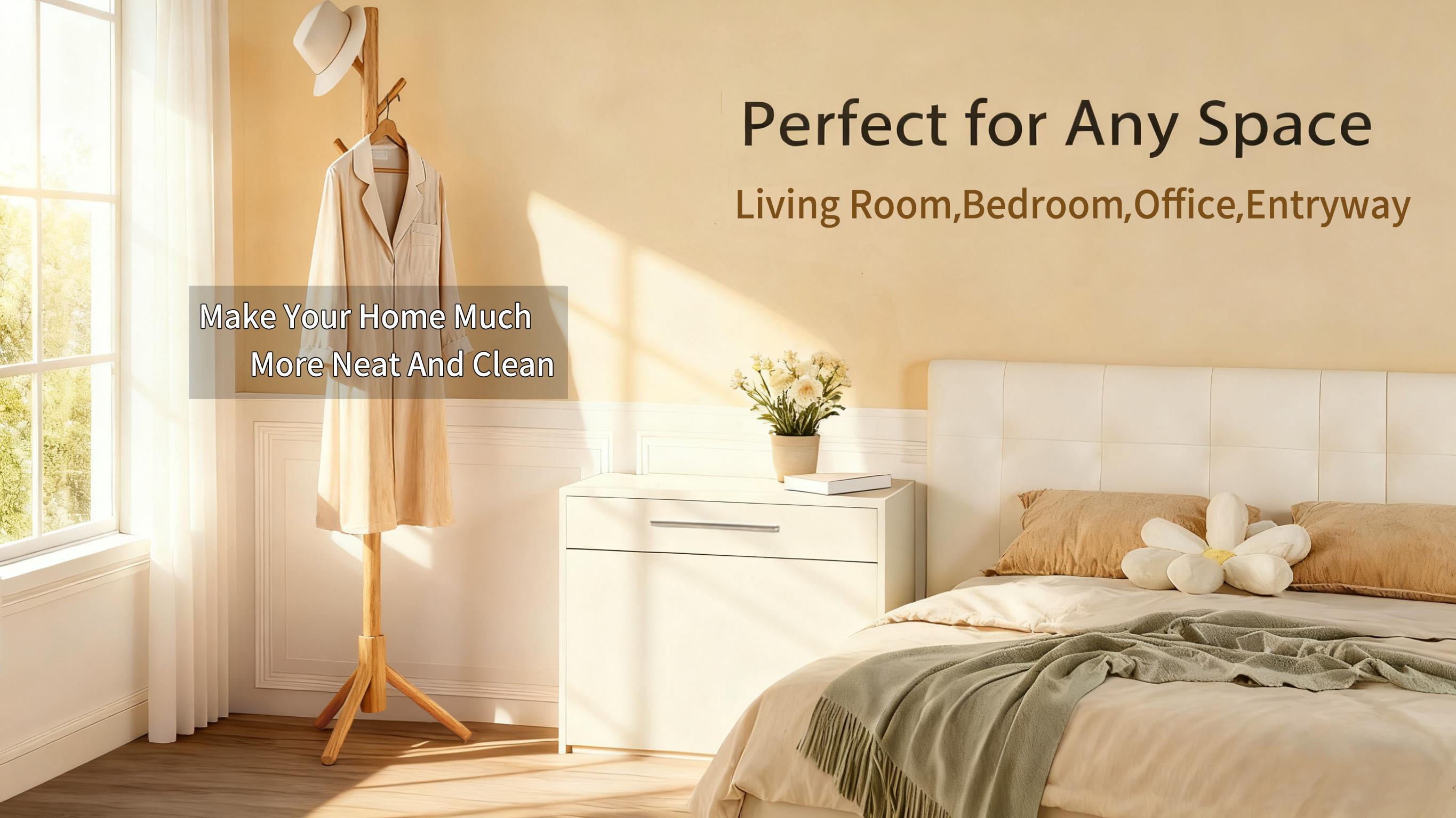 Coat Rack Sturdy Wooden Coat Rack Stand, Adjustable Coat Tree, Free Standing Tree Hanger with 4 Sections & 8 Hooks, for Home/Bedroom/Office/Hallway/Entryway