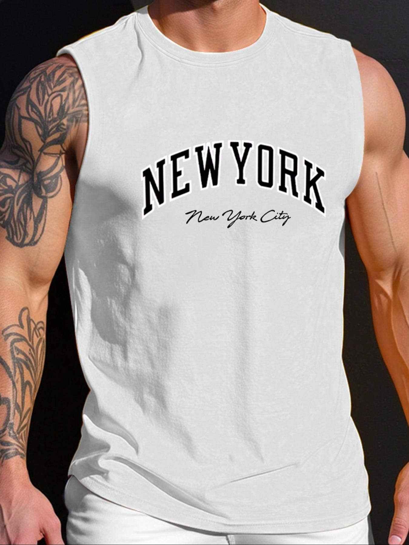 Men's Letter Print Sleeveless T-shirt, Regular Fit Casual Crew Neck Top for Summer, Fashion Men's Top for Daily Wear