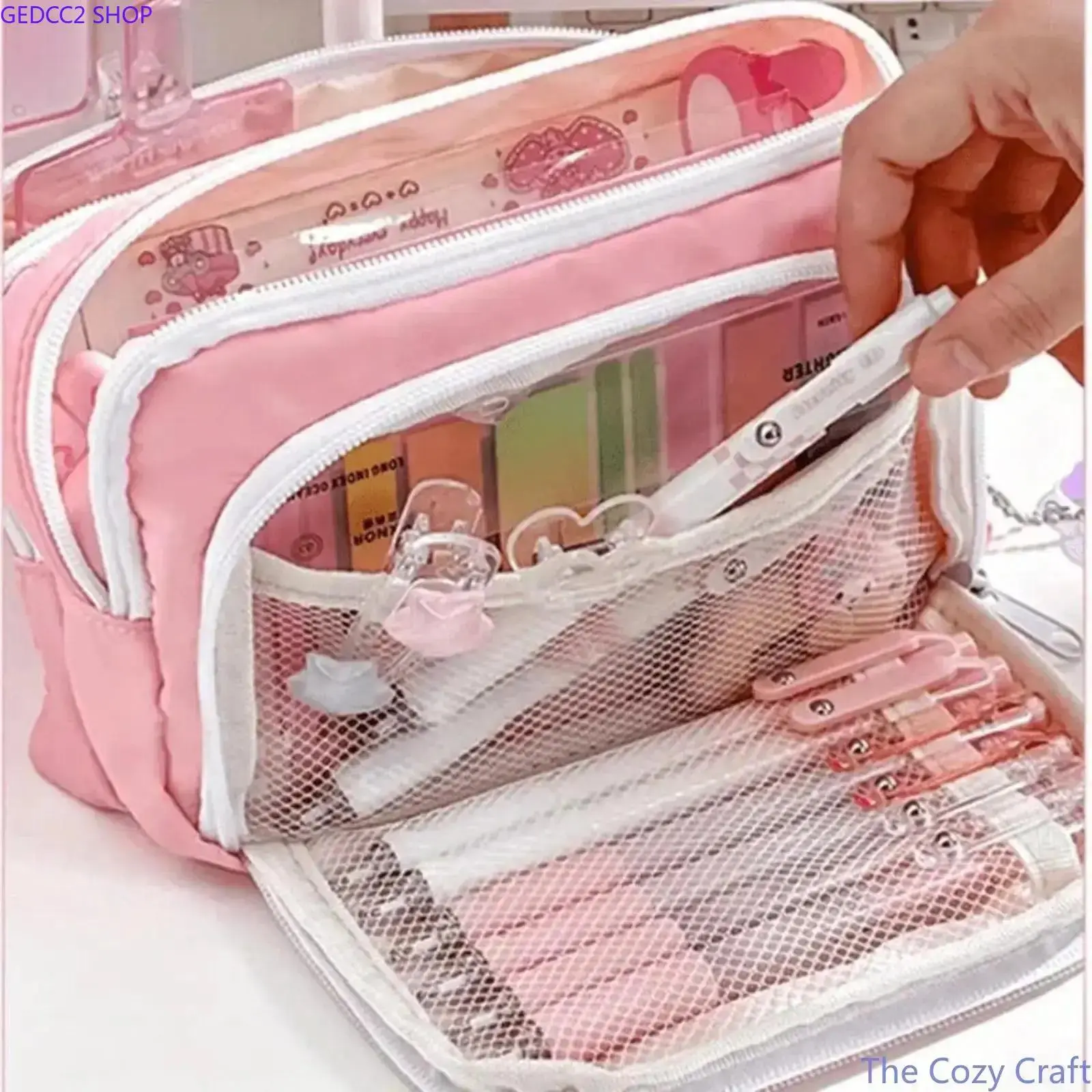 Front Open Large Capacity Aesthetic Pencil Case with Clear Window, Minimalist Stationery Organizer Pen Pouch, Cute Daily School Stationery Bag for Students