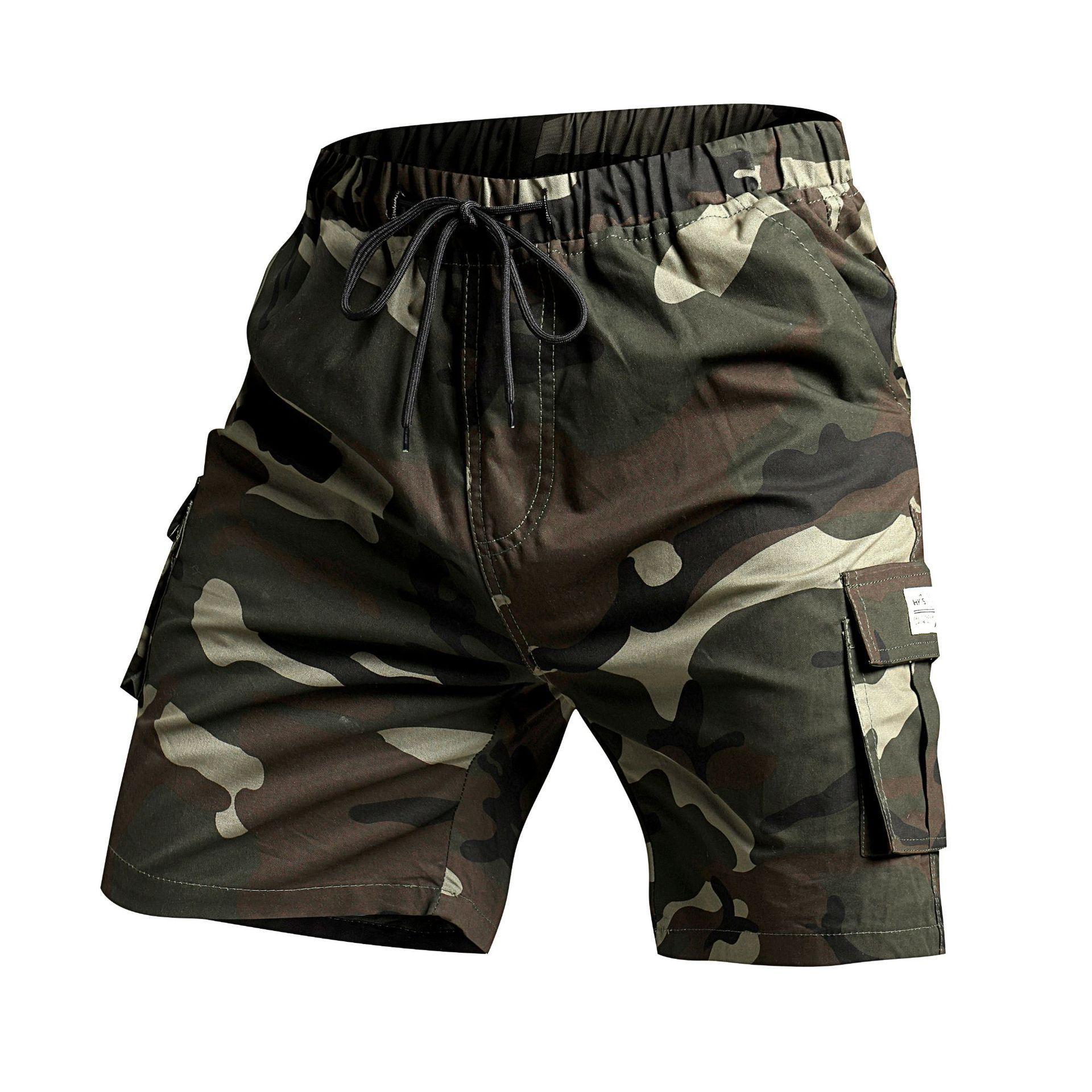 Camouflage work shorts for men, 2026 summer thin men's straight pants, loose casual beach pants