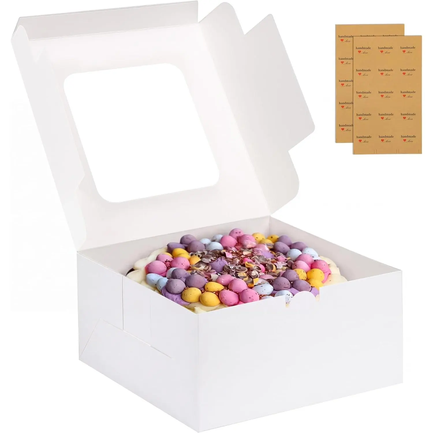 24pcs Cake Boxes, 10x10x5 Inches White Square Bakery Boxes with Window Cajas Pasteles for Cake, Mother's Day, Pastries, Chocolates, Cookies, Pie, Birthday Party, Wedding, Graduation