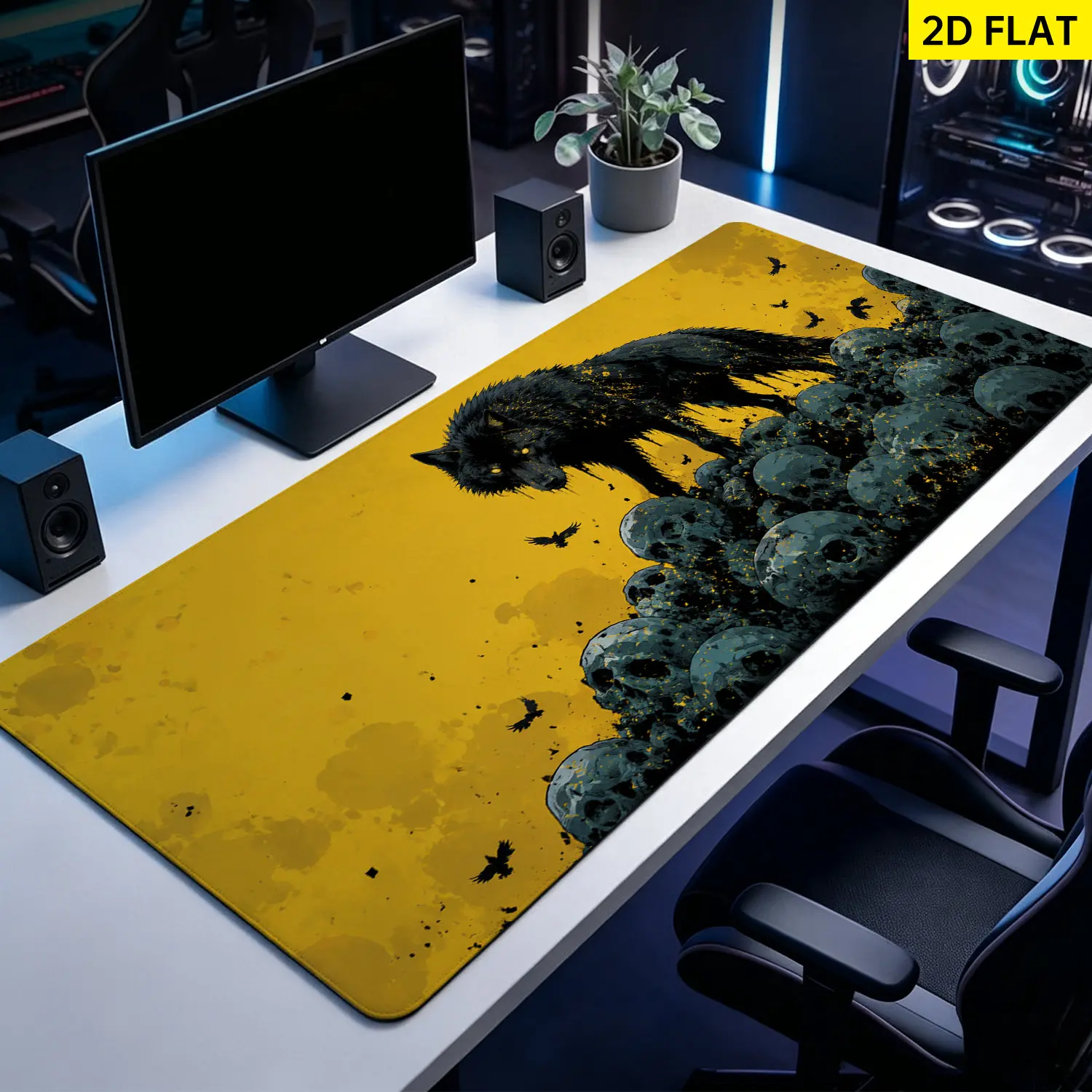 Extra Large black wolf artistic Mouse Pad,Non Slip Rubber Pad,Desktop Decoration Drotection Pad,Washable,Lock Edge Multi Size,Premium Multipurpose Mousepad For Office,Gaming Desk,Gift for Family and Friends