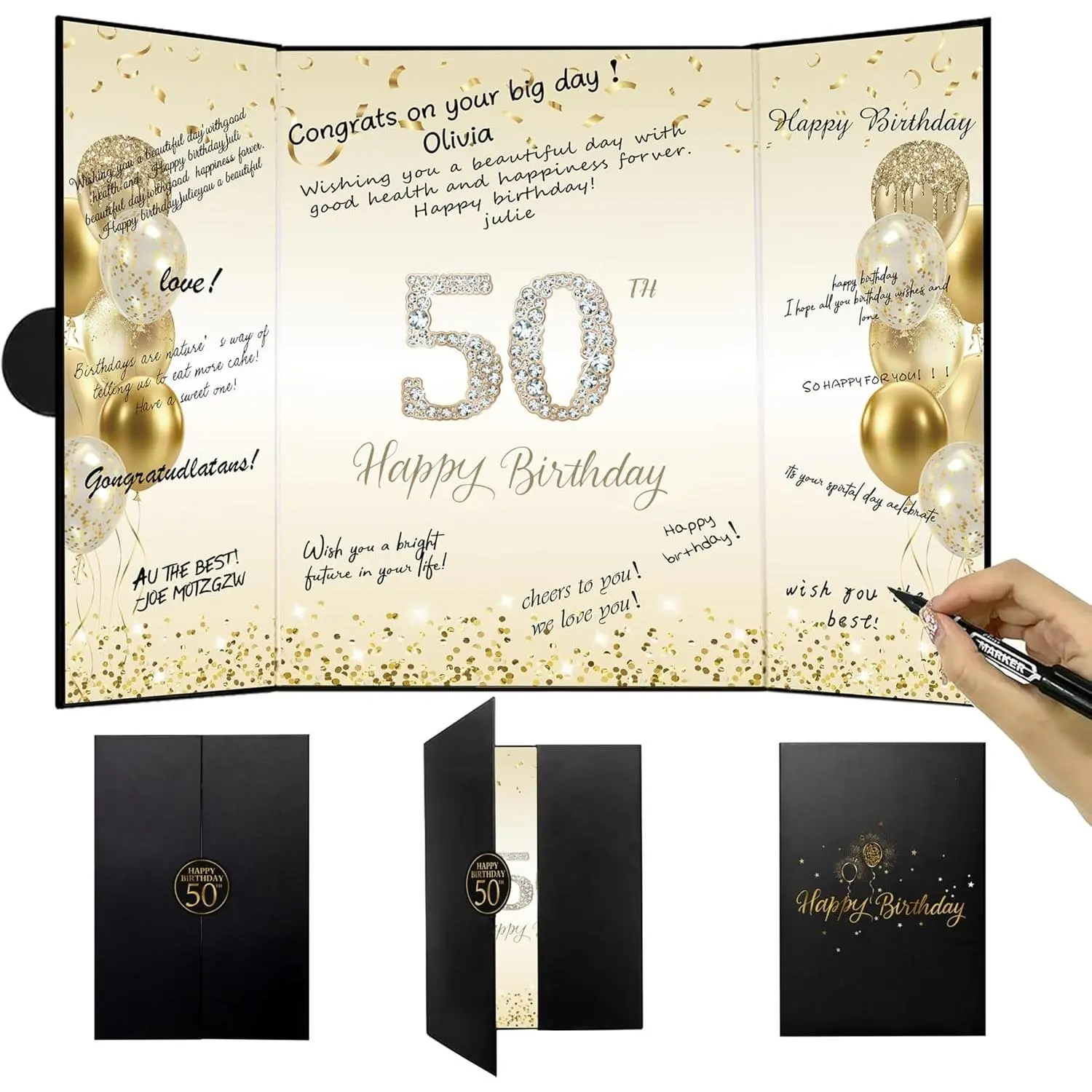 50th Birthday Guest Book- Happy 50th Birthday Alternative Signature Book for Women & Men, Elegant Memory Keepsake Journal, 50th Birthday Party Decorations & Gifts