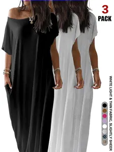 2026 Women's Solid Color Batwing Sleeve Loose Loungewear Dress, Comfortable Daily Wearing Nightdress, Versatile Ladies' Sleepwear for All Seasons