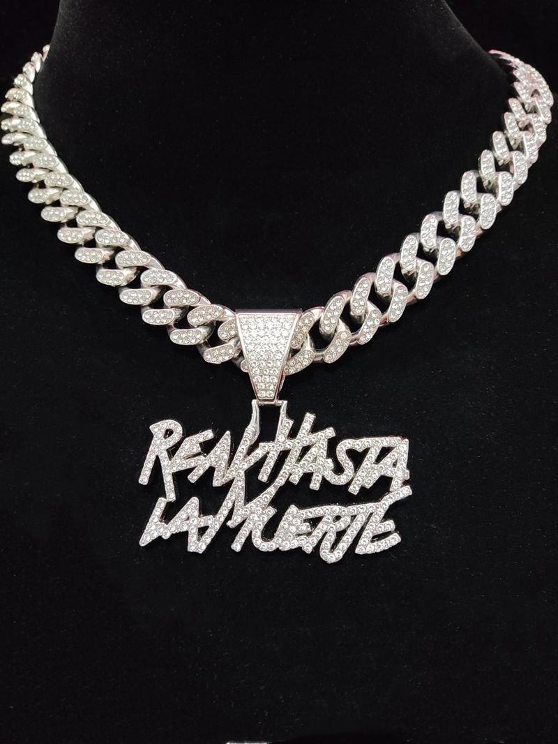 Street Style Rhinestones Decorated Letters Design Pendant Necklace, Casual Trendy Pendant Necklace for Party & Daily Decoration Without Box for Men