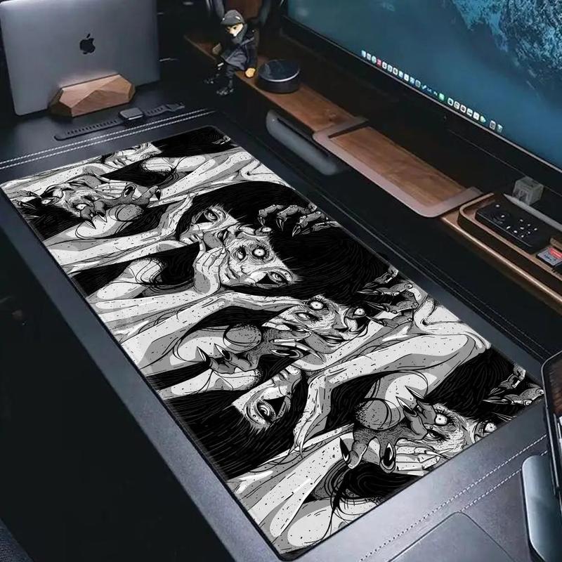 'Black and white Mouse Pad Cute HD branco Desk Pad Extended Gaming Keyboard Mats Large XXL Gamer Collage Horror Anime Mousepad'