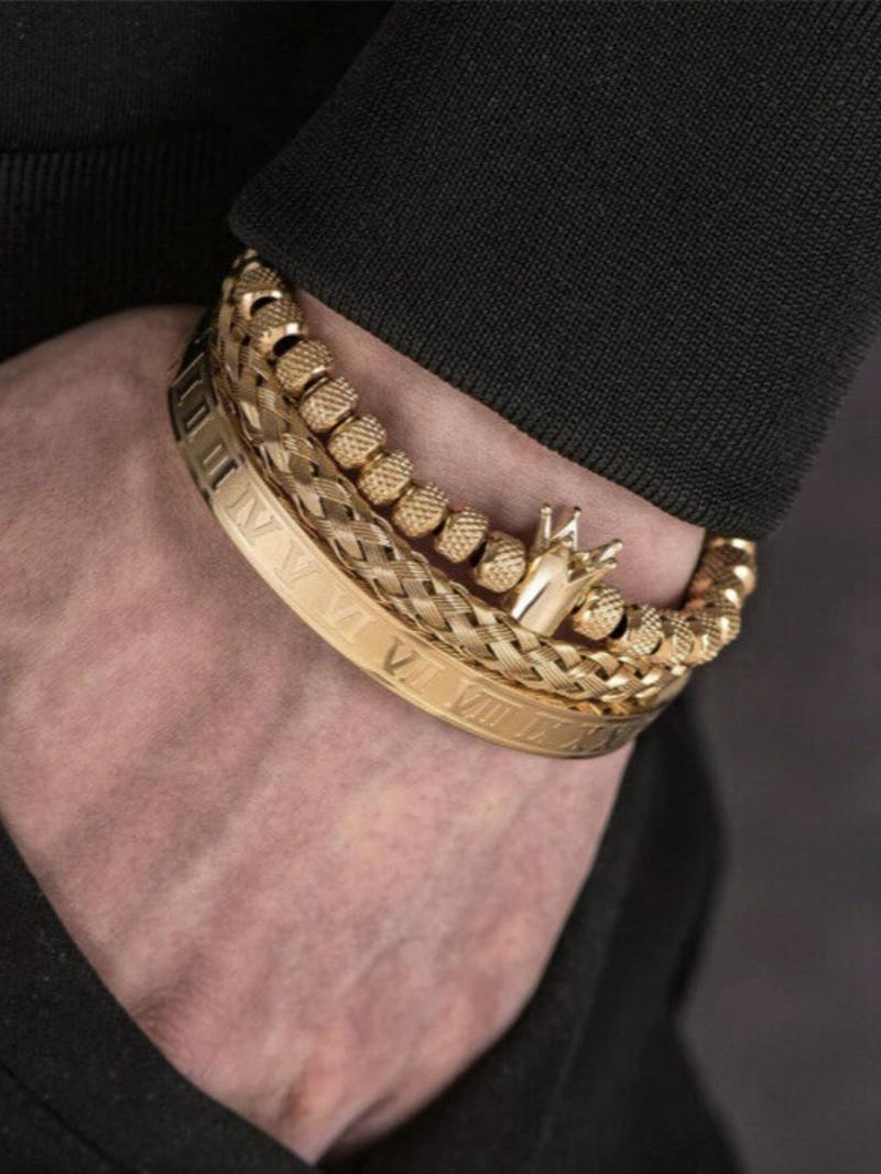 Men's Elegant Braided Bracelet, Fashionable Crown & Roman Numerals Decor Bracelet for Party, Daily Decor, Trendy All-match & Exquisite Jewelry for Birthday Gift
