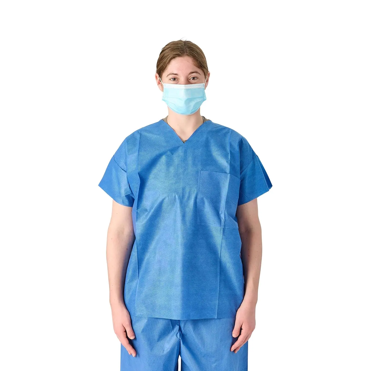 Medline Disposable Scrub Shirt, V-Neck, Large Size, Unisex, Blue (Pack of 30)