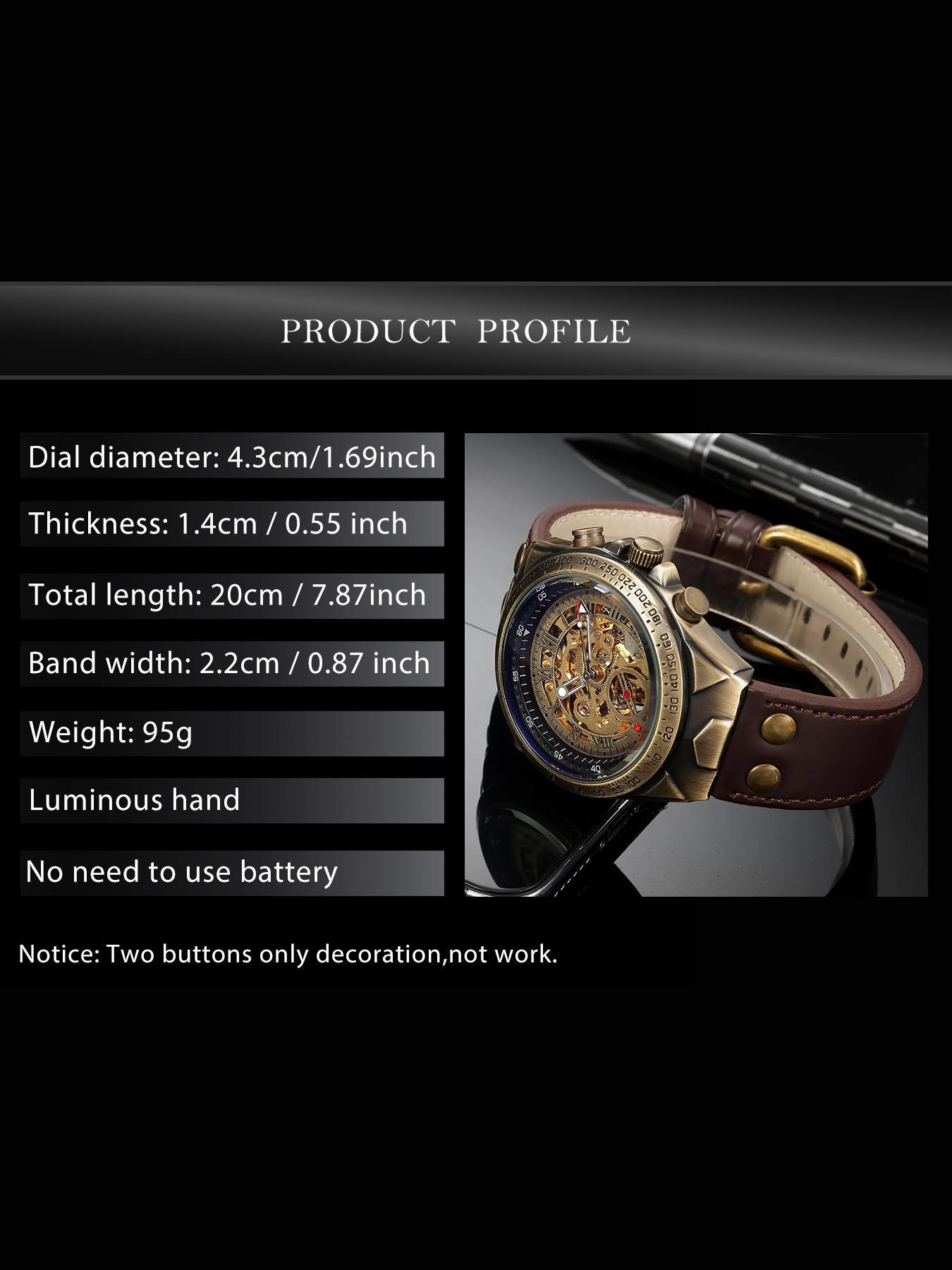 Men's Vintage Automatic Mechanical Watch, Fashionable Stylish Watch, Fashion Luminous Hands Watch for Party, Daily Clothing Decor, Watch for Birthday Gift with Box, Mechanical Style Watches detail 2