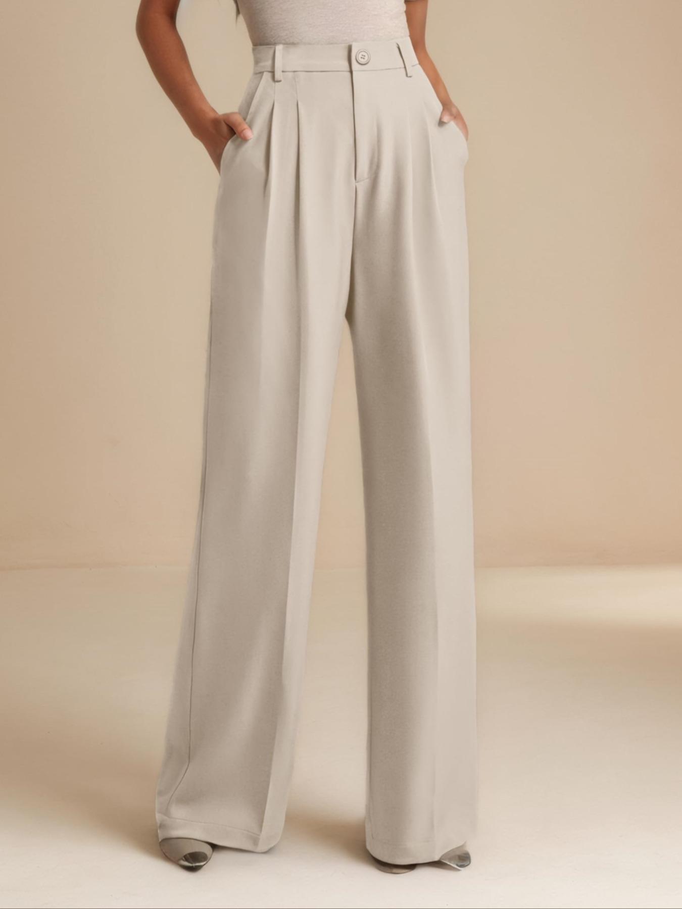 Women's Solid Pocket Pants, Comfortable Trousers, Casual Minimalist Trousers for Work Office Daily Wear, Women's Bottoms for All Seasons, Casual Fashion Pants