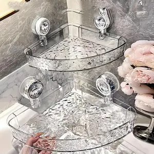 2pcs Corrugated Suction Cup Storage Rack, Bathroom Shelf, Bathroom Additions, Wall-Mounted No Drilling Required, Suction Cup Storage Box, Bathroom Organizer, Transparent Detachable Storage Rack And Shelf, Suitable for Bathroom, Toilet, Bathroom