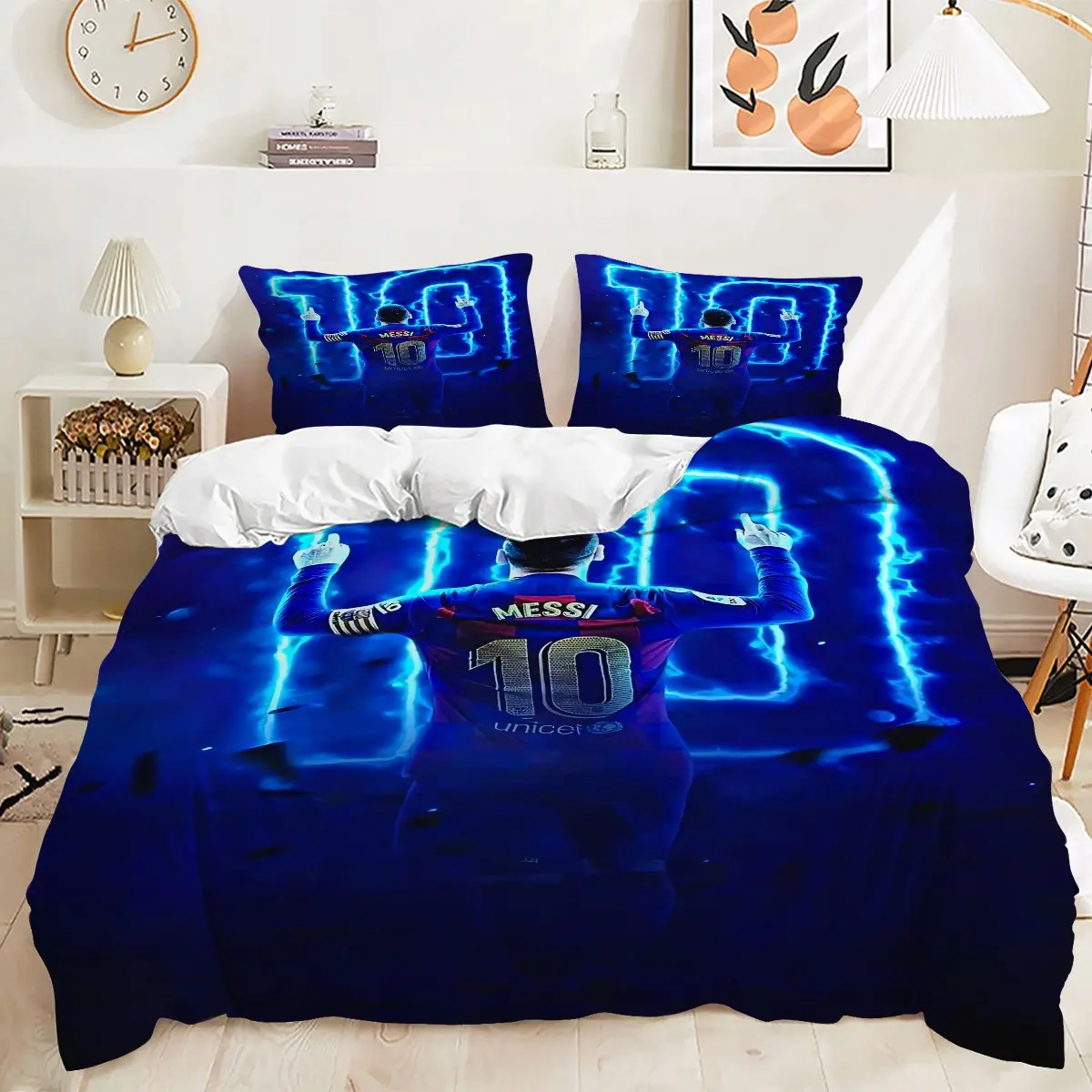 2/3Pcs Vibrant Football Player Pattern Duvet Cover Set, Sports Themed Bedding Set, Perfect for Teen Boy, Man Cave, Football Fan and Soccer Themed Bedroom Home Decoration. 1 or 2 Pillowcase, No Filling