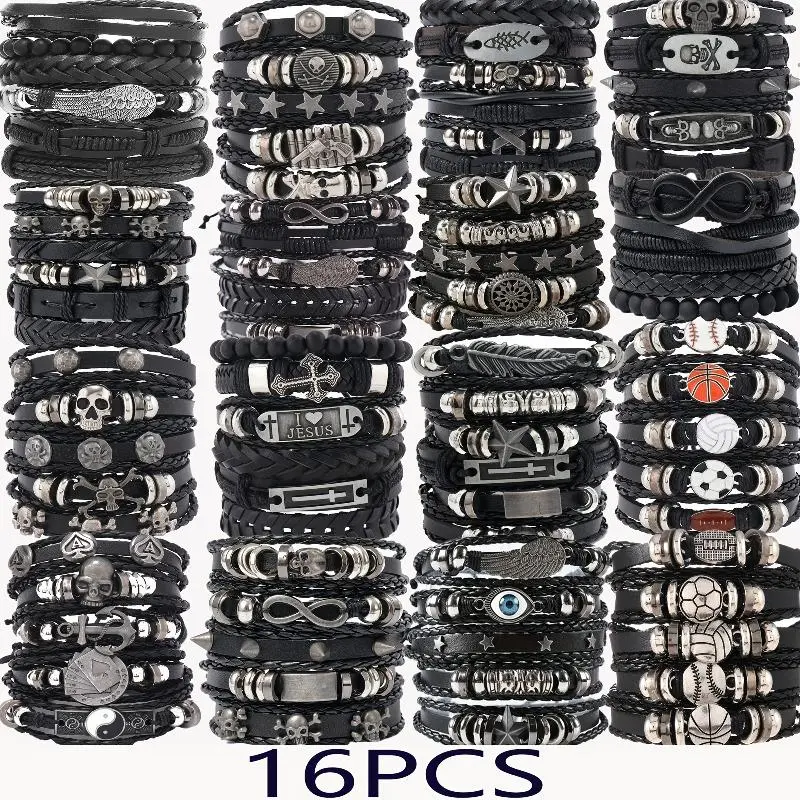 Mixed 16pcs/Set Men'S Bangle Bangle Bracelet Set, Handwoven Adjustable Bangle Bracelets, Holiday Gift