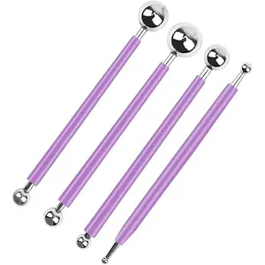 4 x Fondant Cake Decorating Clay Flower Sugarcraft Ball Model DIY Tool 8 Sizes (Purple)