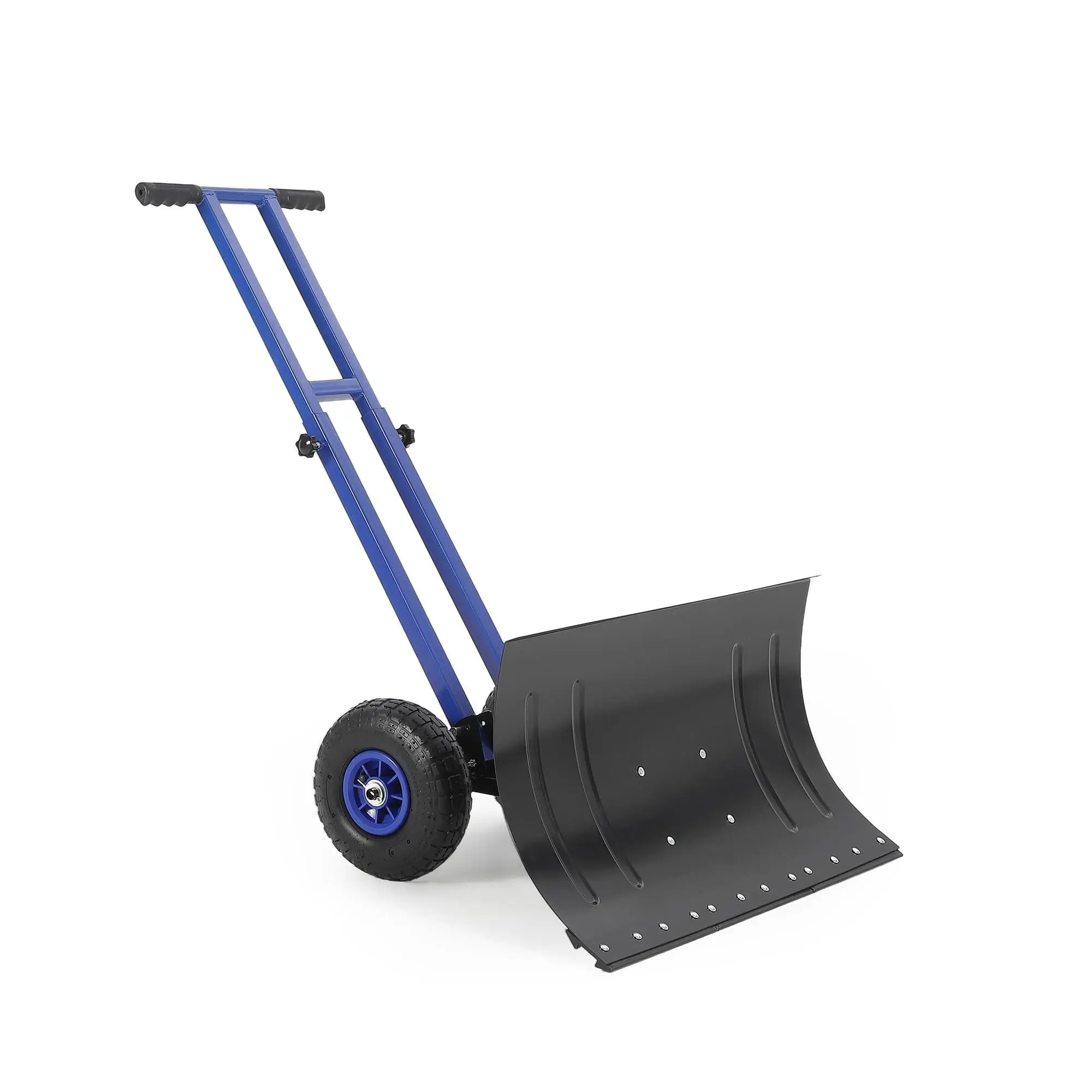 GARVEE Heavy Duty Rolling Snow Shovel for Driveways & Sidewalks – 29x16.5" Wide Metal Blade – Adjustable Angle & Height Ergonomic Double Rod Handle – Large Anti-Slip Blade – Black Shovel, Blue