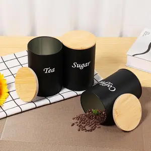 3pcs Bamboo Lid Farmhouse Coffee Jars, Kitchen Jar Set, Decorative Containers for Sugar, Coffee, Tea, Home Décor, Countertop Use