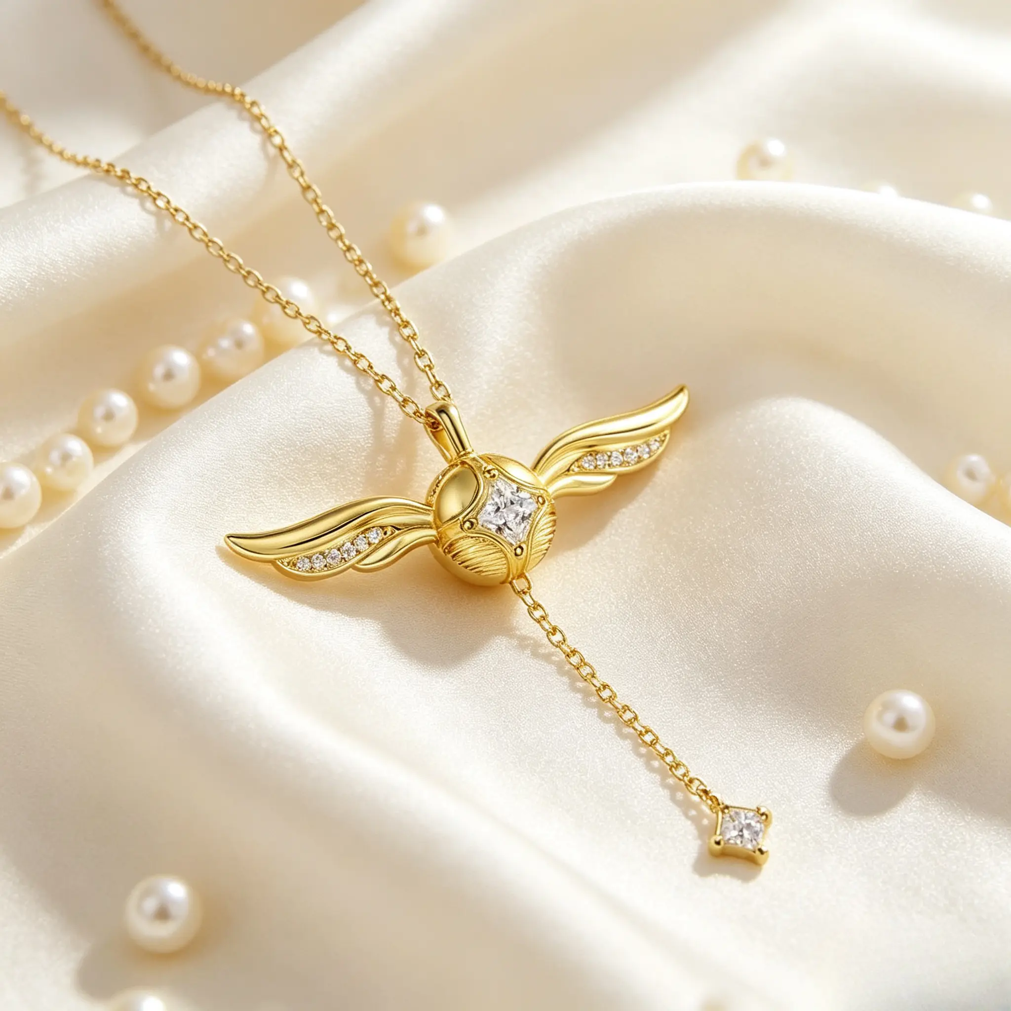 Snitch Winged Ball Golden Necklace with Movable Wings, Alloy Pendant Jewelry, Valentines Gift for Women,Gold color Symbolizing Love Fashion Modern Accessories Gold Choker`