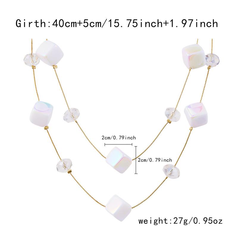 Minimalist Geometric White Aurora Square Necklace for Women Double Layer Locket Chain Elegant Modern Fashion Jewelry