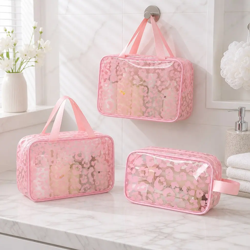 Waterproof Toiletry Bag for Travel, Clear PVC Cosmetic Bag, Large Capacity Travel Organizer for Makeup, Shower, Beach, Pool, Gym, Durable Transparent Wash Bag for Men and Women