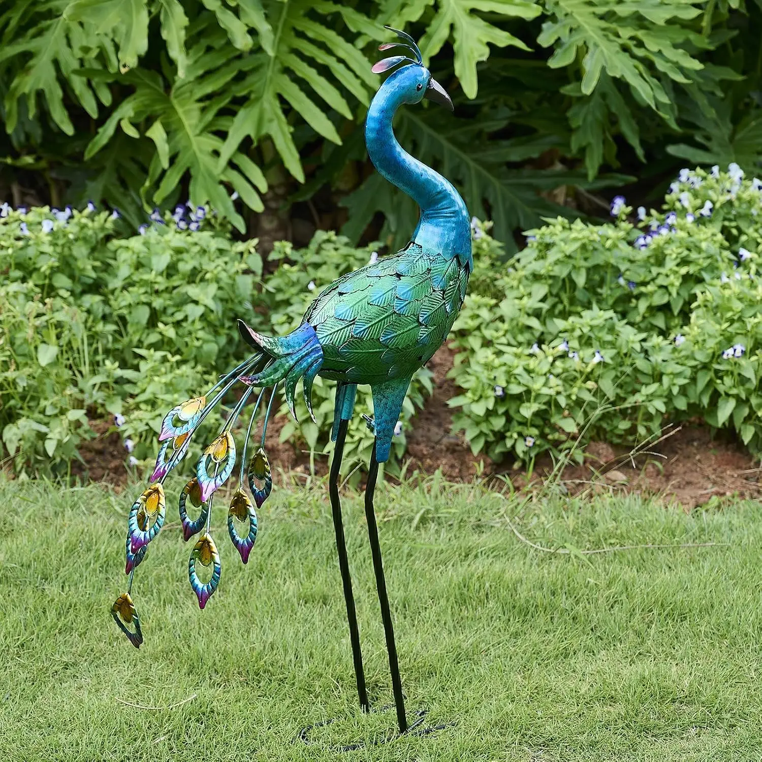 Peacock Garden Statue, Metal Peacock Lawn Ornament Yard Art | 34 Inch, Peacock Sculptures, Yard Decor, Outdoor Statues, Standing Bird, Outdoor Decor, Iron, Large, Backyard, Patio, Porch