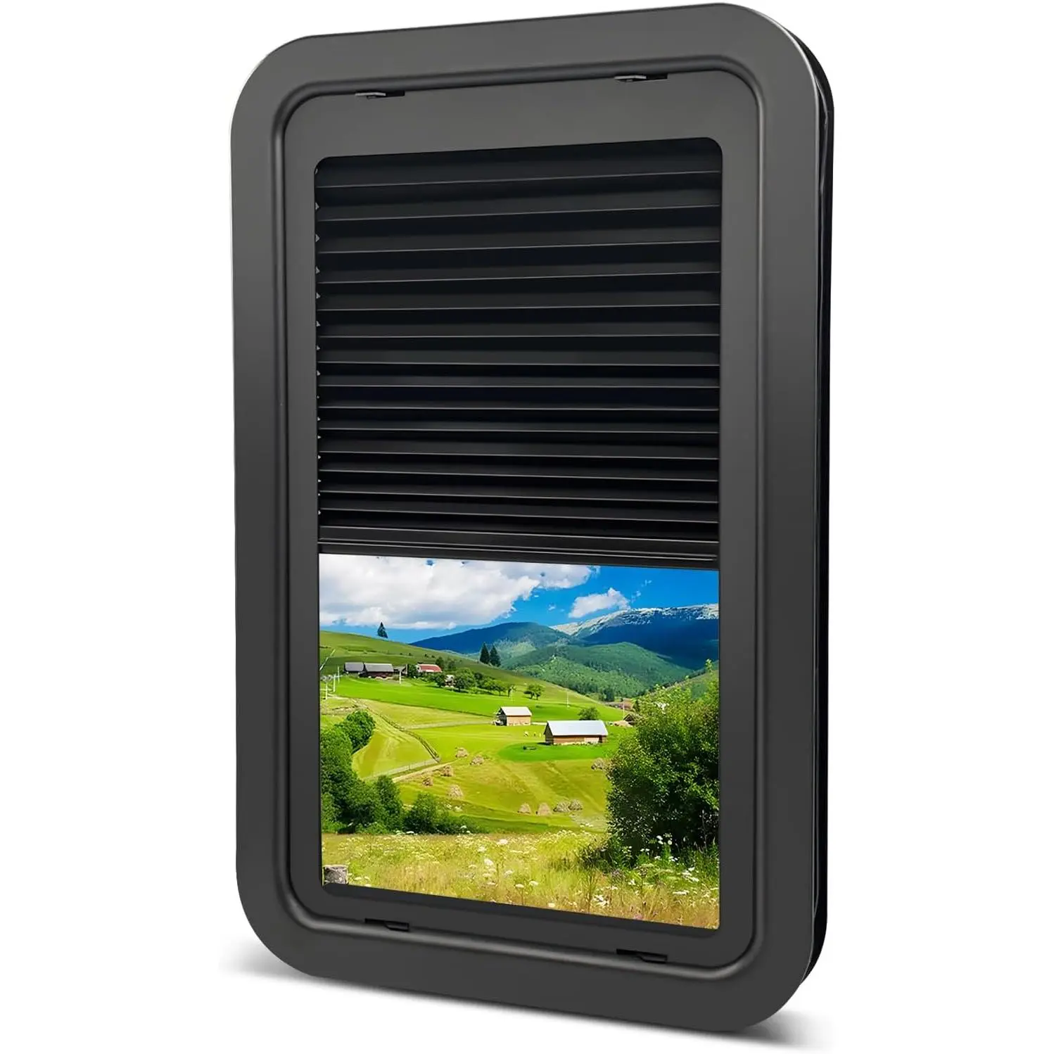 806621 Complete RV Entry Door Window Kit with Low-Profile Shade 12'' W x 21'' H Black, Compatible with Lippert RV Doors