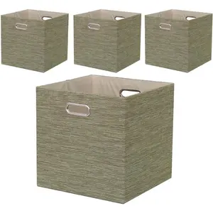 Inch Fabric Storage Cube Bins, Foldable Cube Organizer Boxes with Handles, Collapsible 4-Pack Storage Baskets for Closet, Shelf, Bookcase & Bedroom – Secret Meadow Green