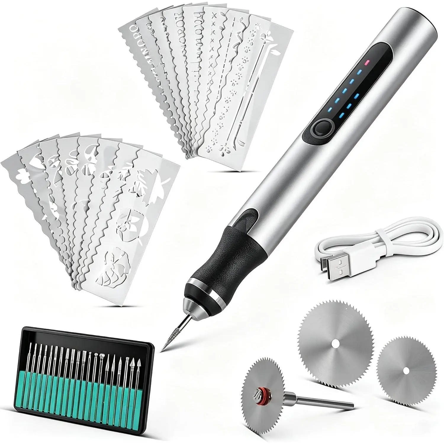 Mini Cordless Electric Engraving Pen, Rotary Tool Kit with 20 Bits, Type-C Rechargeable,3-Speed LED Display for  Carving,Metal Etching,Polishing,DIY Crafts Fathers Day Dad Gifts