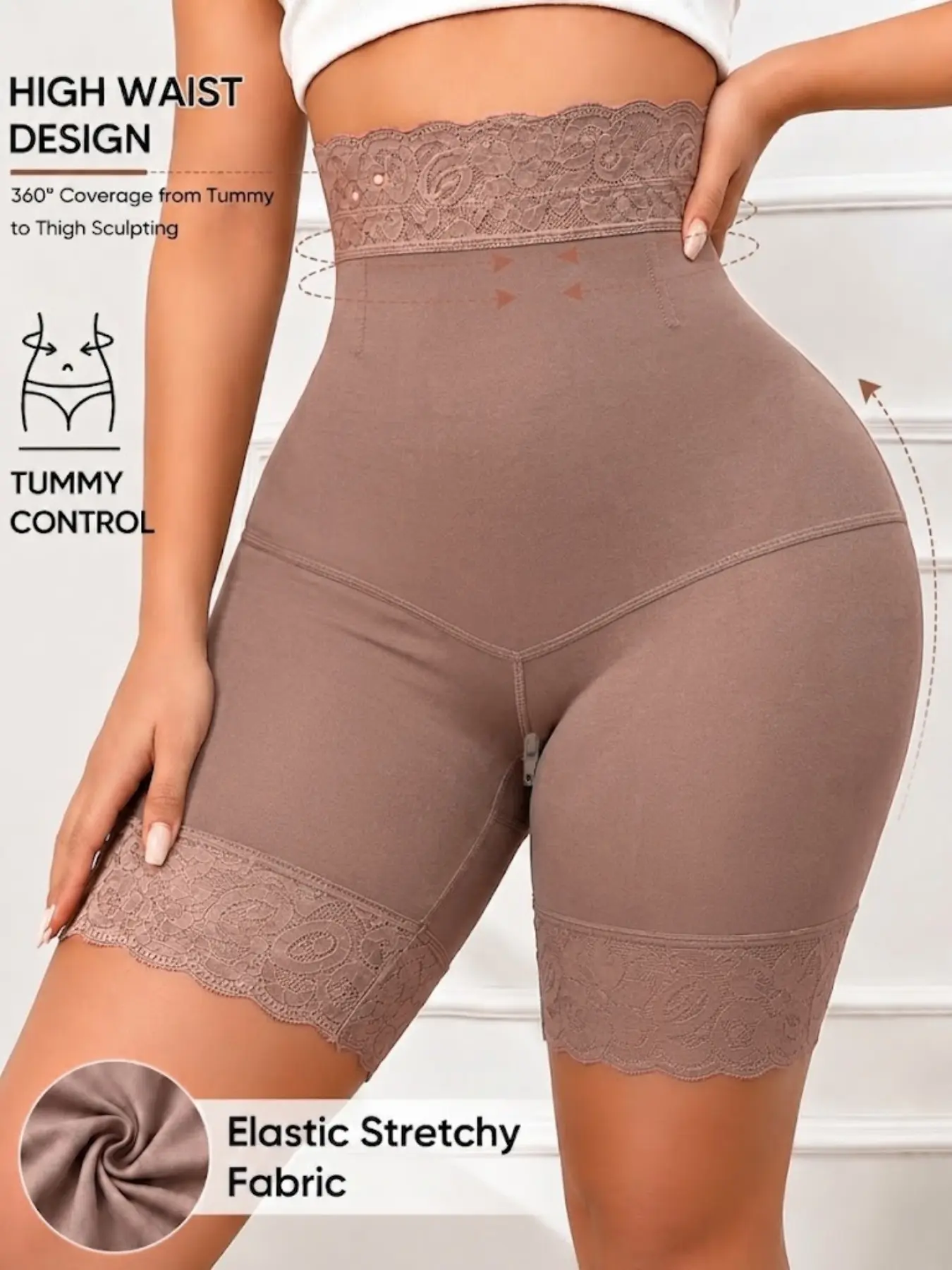 1 Count High Waist Shaperwear Shorts, Fajas, Butt Lifting And Tummy Control Body Shaper Panty, Women's Shapewear Bottoms, Comfortable Breathable Underwear Panty, Colombian Shapewear, With Anti-Slip Grip Strip Lace, Suitable For Daily, Sport, Yoga