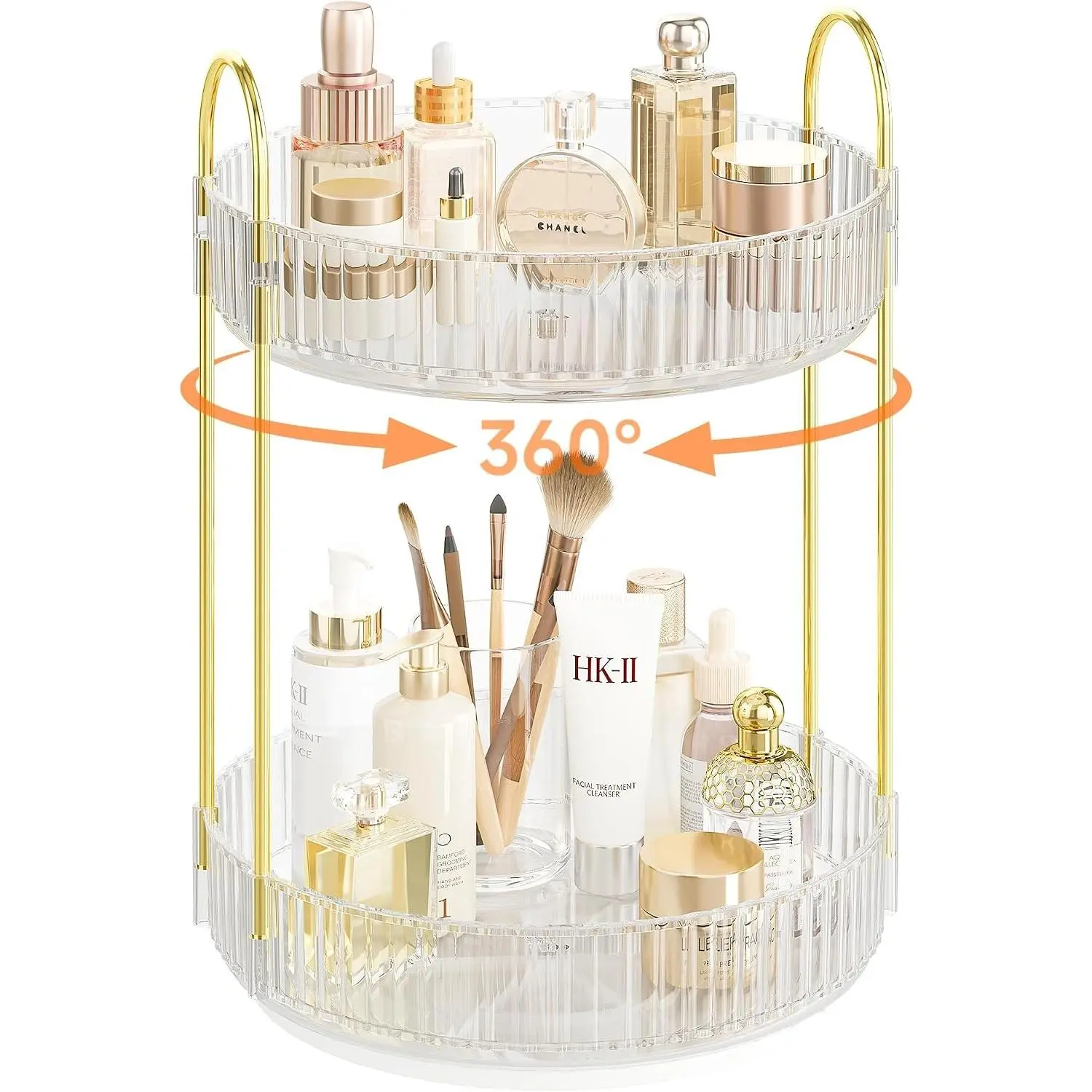 Rotating Makeup Organizer Countertop,Skincare Organizers,Spinning Perfume Tray Stand,Makeup Storage Organizer for Vanity,Bathroom Organizer and Storage,Lazy Susan,2 Tier,Clear