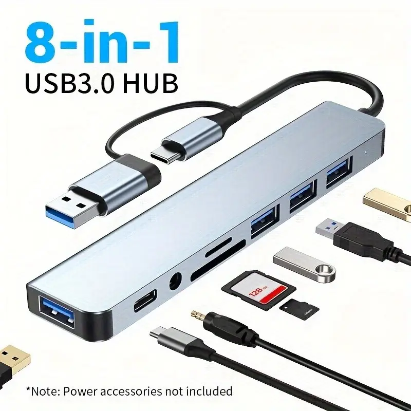 8-in-1 USB 3.0 Multi-Functional Hub, Usb Extension – High-Speed Type-C Docking Station for Laptop/Desktop, Multi-Port Extender for Keyboard, Mouse, Hard Drive & Audio, Plug & Play, 5Gbps Data Transfer, Compatible with CD/TF Card Reader, MacBook, phones