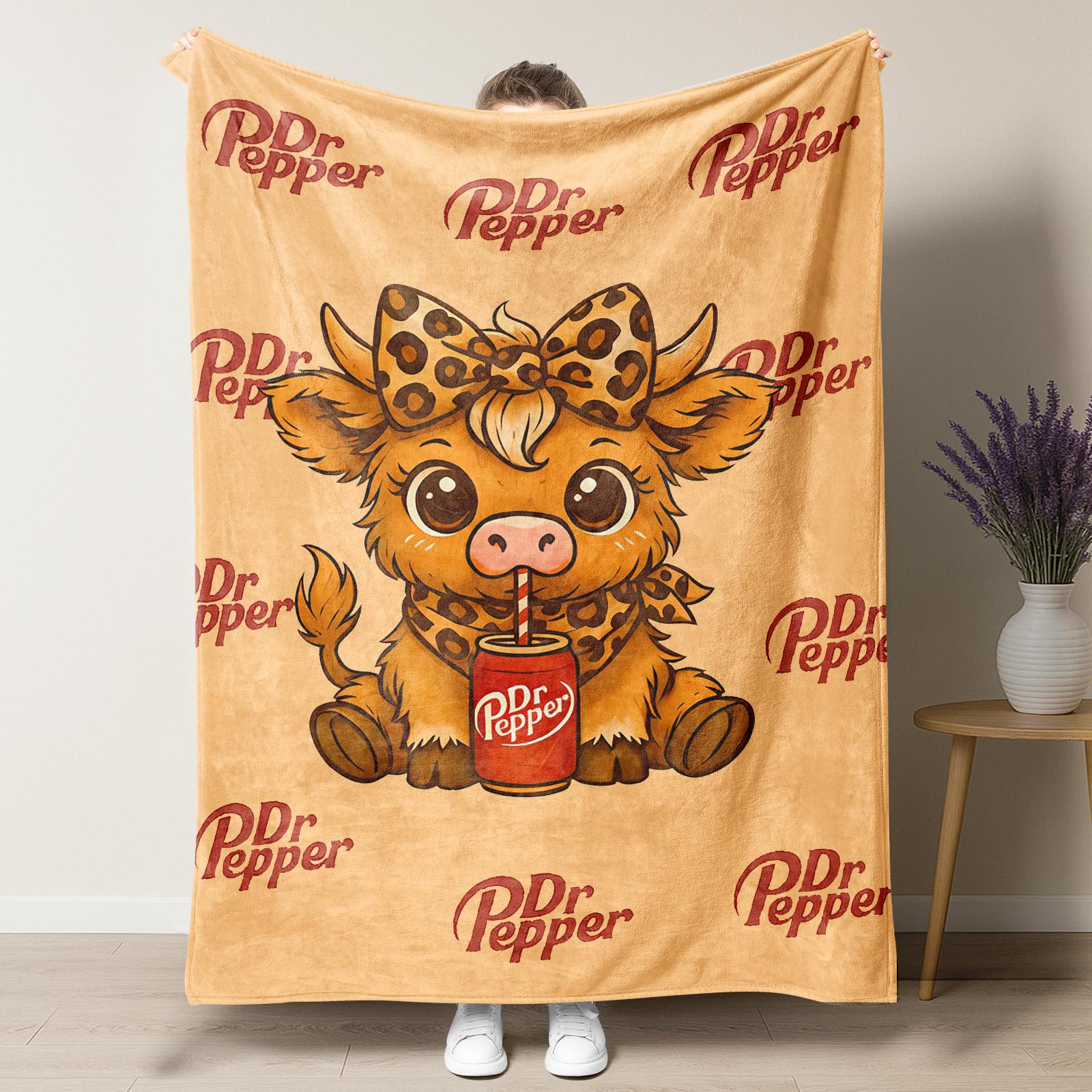 Cartoon Cute Highland Cow Pattern Blanket Dr Pepper Soft Warm Throw Blanket  Warm Nap Blanket for Home Office Travel Camping Gifts cozy lightweight
