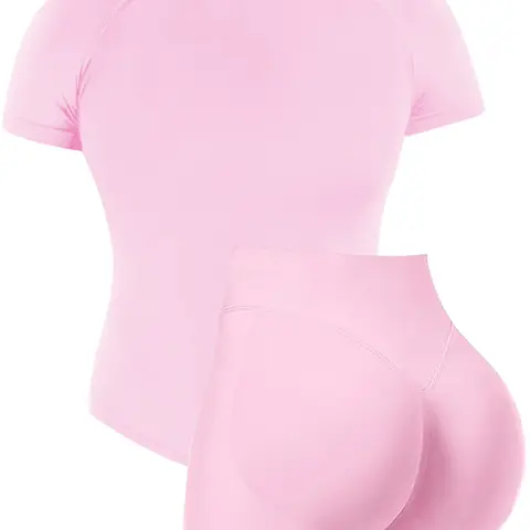 Women's Outdoor Breathable Stretch Yoga Set, Athletic Sportswear, Gym Workout Sportswear, Quick-Dry Fitness Top & Running Shirt, High-Stretch Moisture-Wicking Seamless Short-Sleeved Sports Set, Outdoor Sports Clothing, Gym Workout Apparel