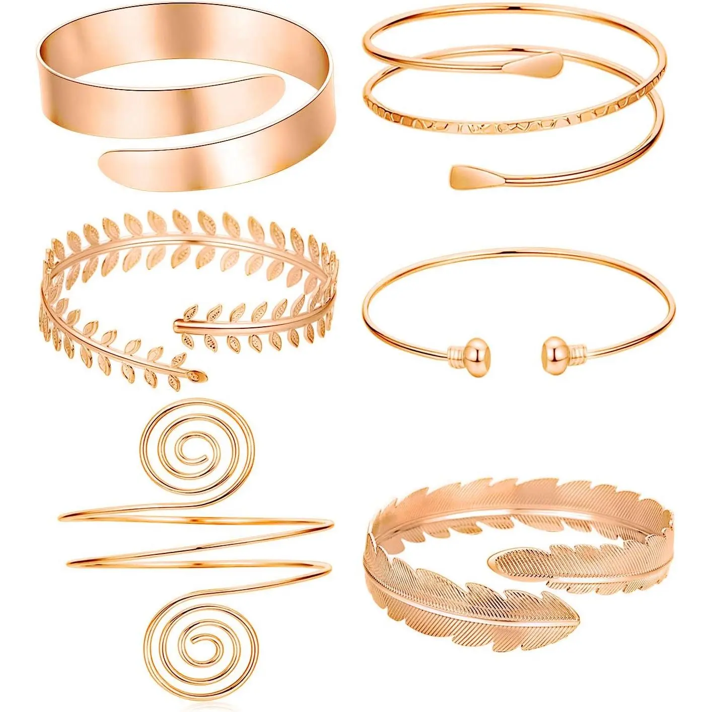 6 count Arm Bracelet for Women Girls  Mental Open Upper Arm Bangle Bracelet Simple Adjustable Armlet Armband Set
