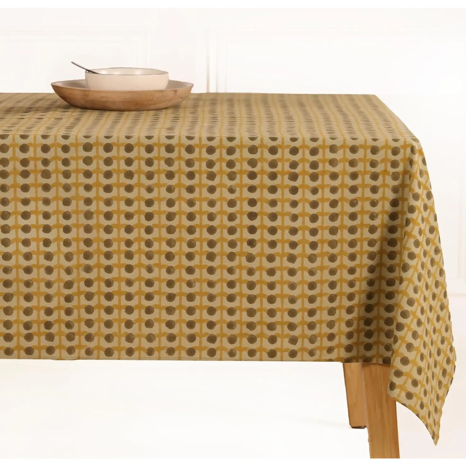 100% Cotton Hand Block Printed, Tablecloth for Kitchen, Dining, Table Cover for Parties, Christmas, Weddings, Barbecues and Summer picnics Table Cloth (Yellow & Brown, 60" x 90")