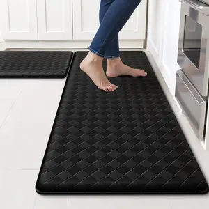 2-Piece Anti-Fatigue Kitchen Mats, Cushioned Non-Slip Waterproof Sink & Stove Floor Mats, Comfortable Standing Rug Set for Kitchen, Laundry & Entryway Black