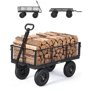1000LBS Heavy Duty Steel Garden Cart with Removable Mesh Sides 13 Inch All Terrain Wheels and 180 Degree Rotating Handle Practical Utility Wagon for Lawn Yard and Farm Green Model GW-1001-2 Gardening Cart