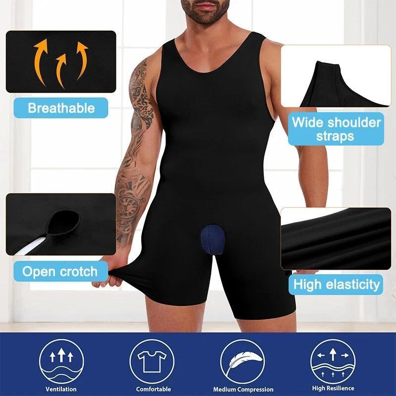 Men's Tummy Control Bodysuit Waist Trainer Compression Bodysuit Seamless Shapewear Full Body Shaper Open Crotch Comfortable Solid Breathable Underwear shaping