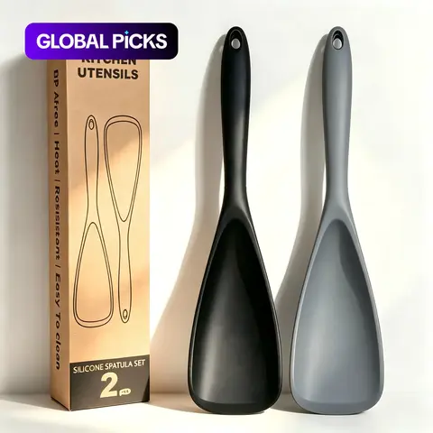 2pc Silicone Cooking Spoons Set, Nonstick Cooking Spoon, Non-Stick, Kitchen Cooking Accessories, Durable Kitchenware, Durable Stirring and Scraping Utensils, Ideal for Daily Use, Home Kitchen Use, Multiple Colors Gift Box #GLOBAL PICKS