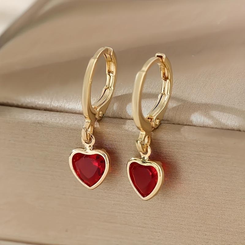 Exquisite luxurious colored heart-shaped zirconia ear studs, high-end and versatile women's earrings