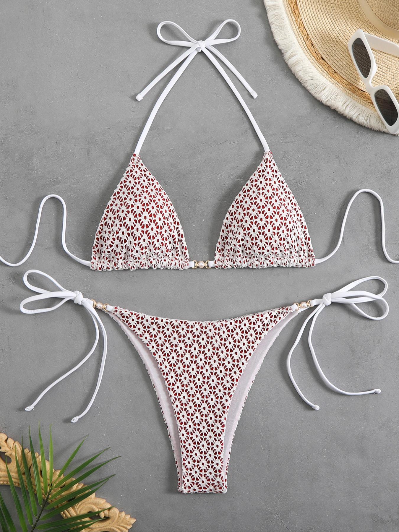 Women's Contrast Lace Bikini Set, Sexy Fashion Chic Swimwear Set for Beach Holiday Vacation, Ladies Swimsuit for All Seasons