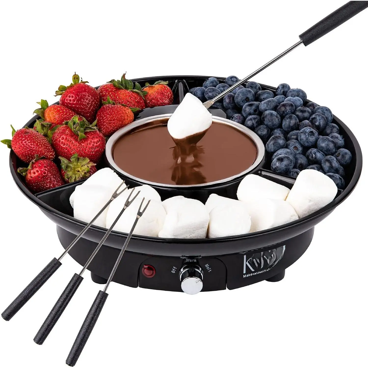 Electric Fondue Pot Set –  Fondue Kit - Temperature Control | Detachable Serving Tray, 10oz Melting Pot, 4 Roasting Forks -  Set & Date Night Idea. Serve at Movie Night or  Night.