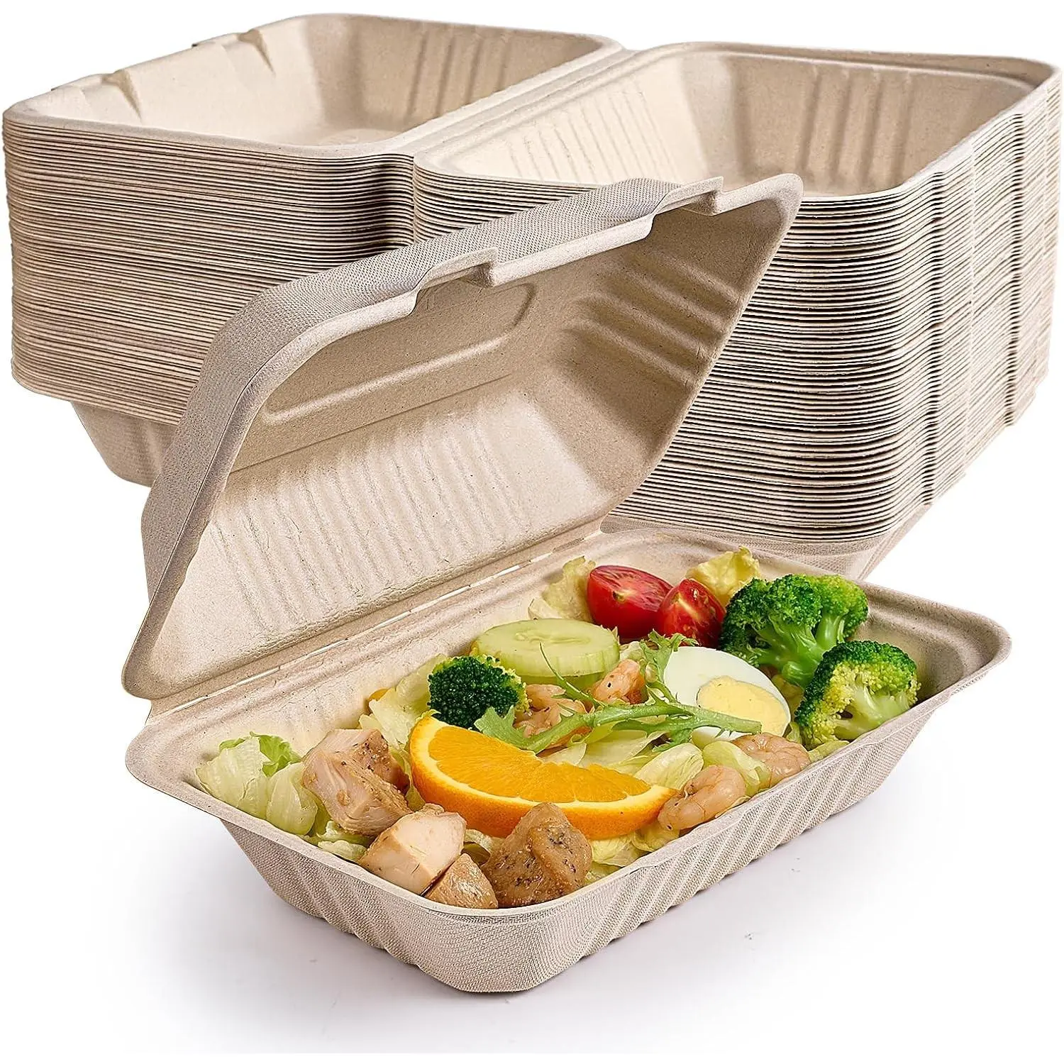 75 Pack Clamshell Take Out Food Containers, 100% Compostable To Go Containers Disposable, 9X6 inch Heavy-Duty To Go Boxes, Eco-Friendly Biodegradable To Go Containers For FoodGift