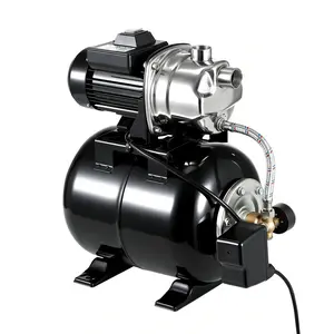 Stainless Steel Shallow Well Jet Pump with 5-Gallon Pressure Tank - 1320 GPH High-Current Jet Pump - Reliable Water Booster for Home, Garden, Farm, Irrigation - Black