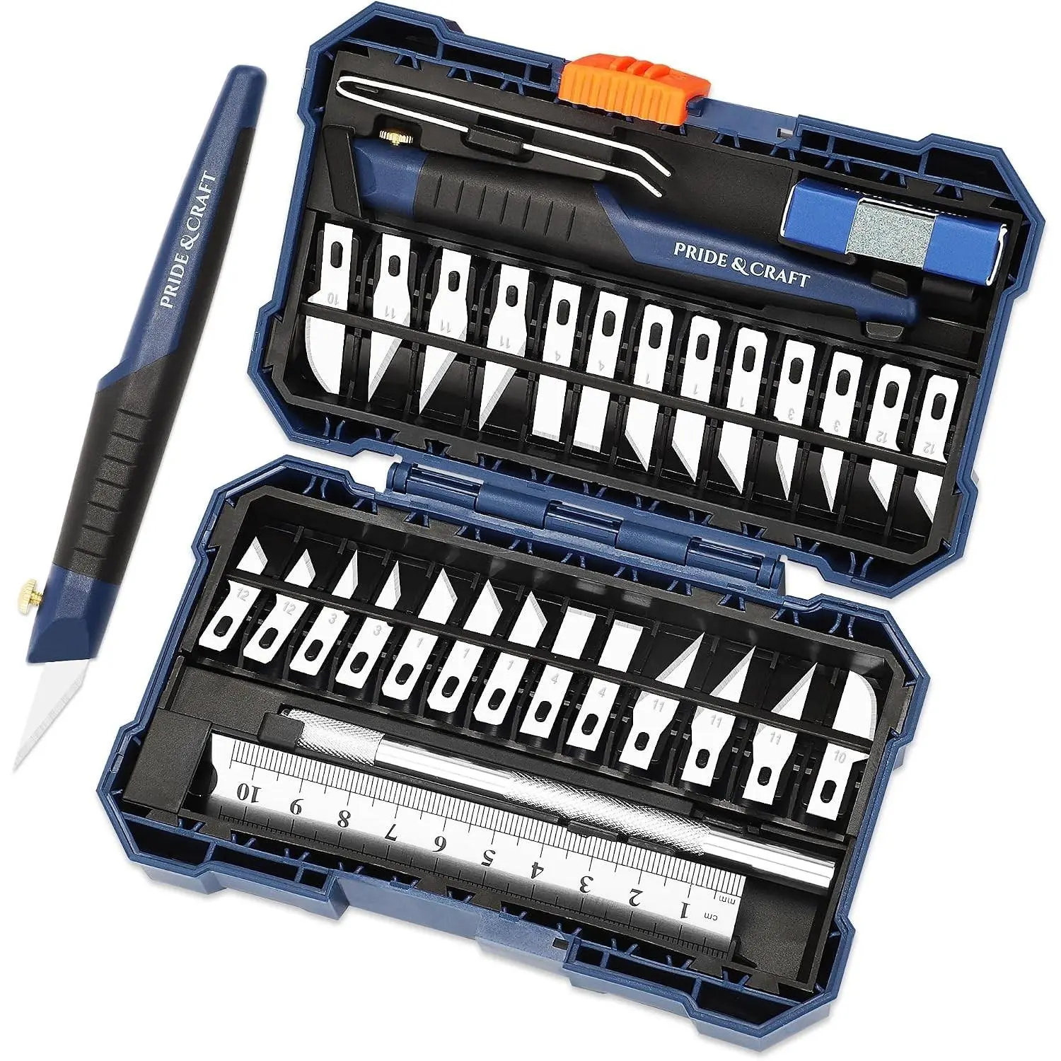 31-Piece Precision Hobby Knife Set for Crafting, Modeling & DIY Projects, Ultra-Sharp SK-Steel Blades for Detail Cutting on Paper, Plastic, Wood, Leather, Foam and Art Materials