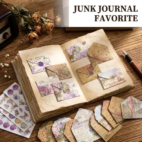 40pcs/set Vintage Themed Mini Paper Envelope with Sealing Sticker, Unique Envelopes, Festival Handmade Envelopes & Postal Supplies
