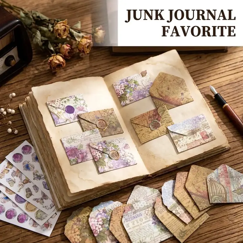 40pcs/set Vintage Themed Mini Paper Envelope with Sealing Sticker, Unique Envelopes, Festival Handmade Envelopes & Postal Supplies