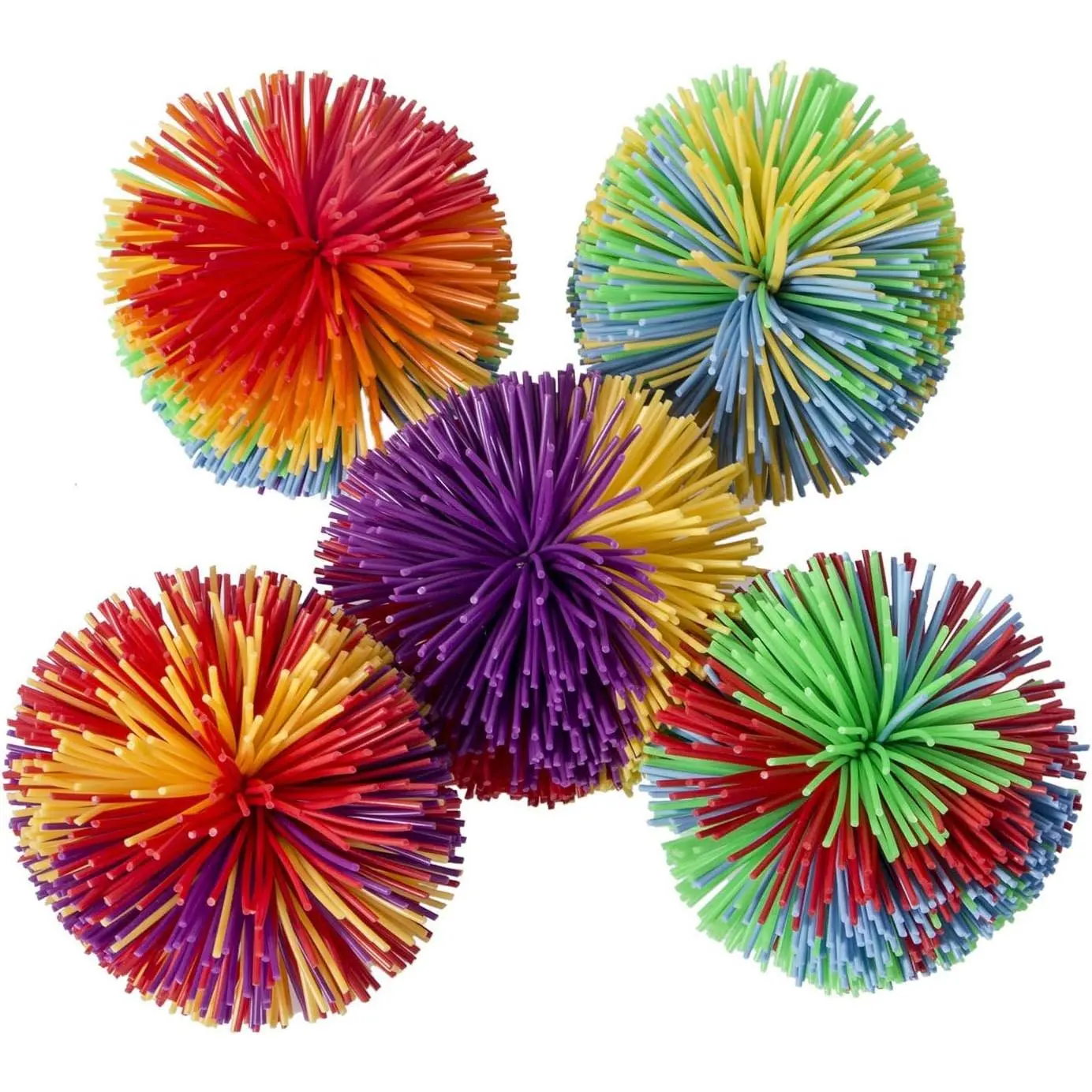 5 Pack Monkey Stringy Balls, Great Sensory Stress Balls, Rainbow Pom Bouncy Balls, Retro 90s Toys Fun Party Favor for Kids
