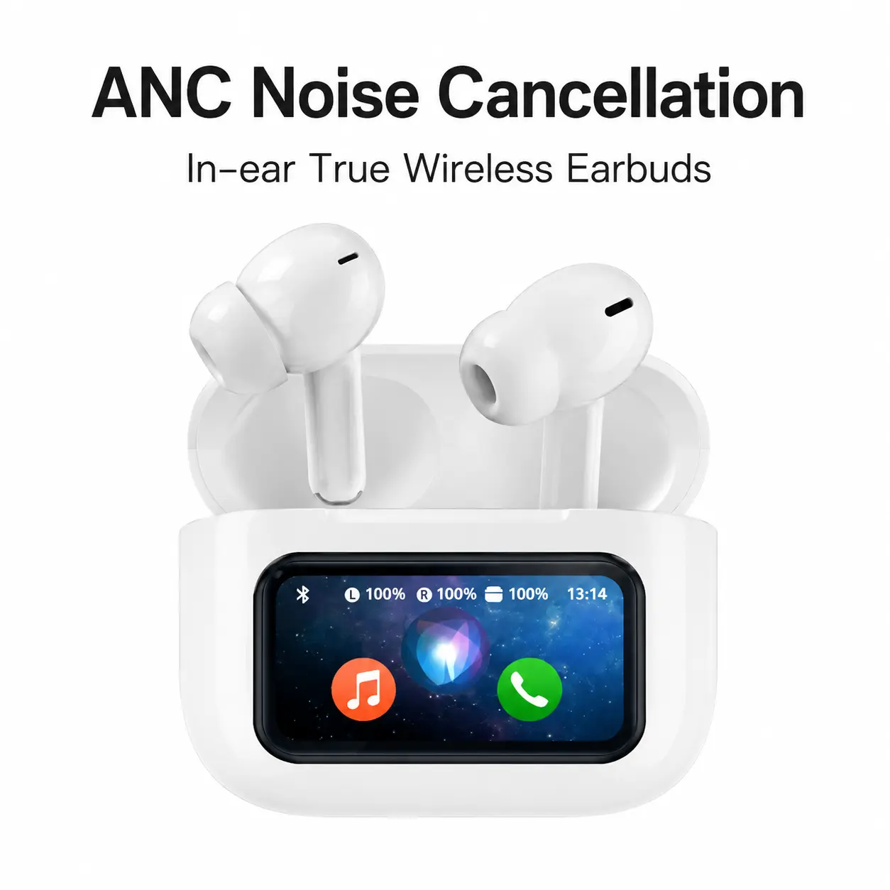 A9 Pro Wireless Earbuds with True ANC ENC Noise Cancellation Touch Control HD Stereo Sound Clear Calls Stable Bluetooth Connection for Work Travel Entertainment